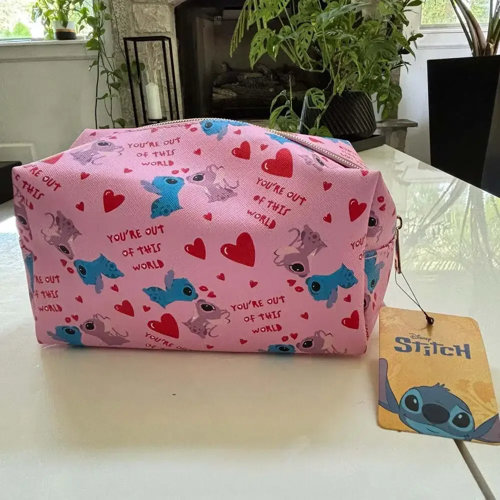 NWT Disney Stitch Pink Hearts Cosmetic Bag